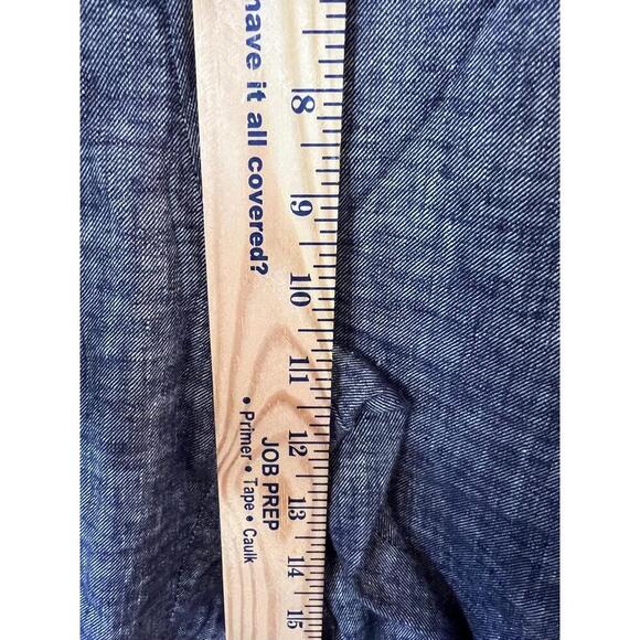 Theory Blue Textured Elastic Waist Cropped Linen Pants Size 10 - Picture 5 of 11